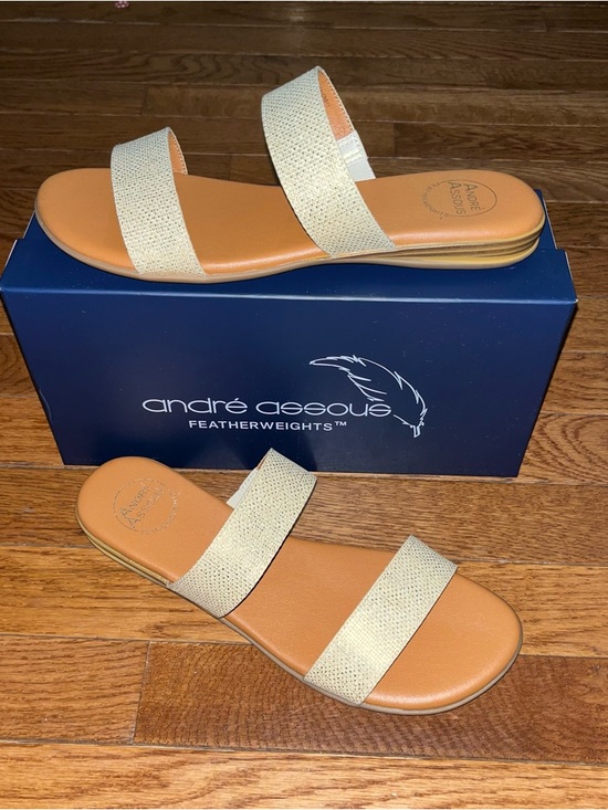 Andre Assous Shoes - Andre Assous Nabila Flat Two‑Strap Slide Sandals Tan & Natural Women’s Size 10